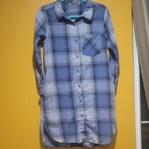 Casual Blue Plaid Shirt Dress